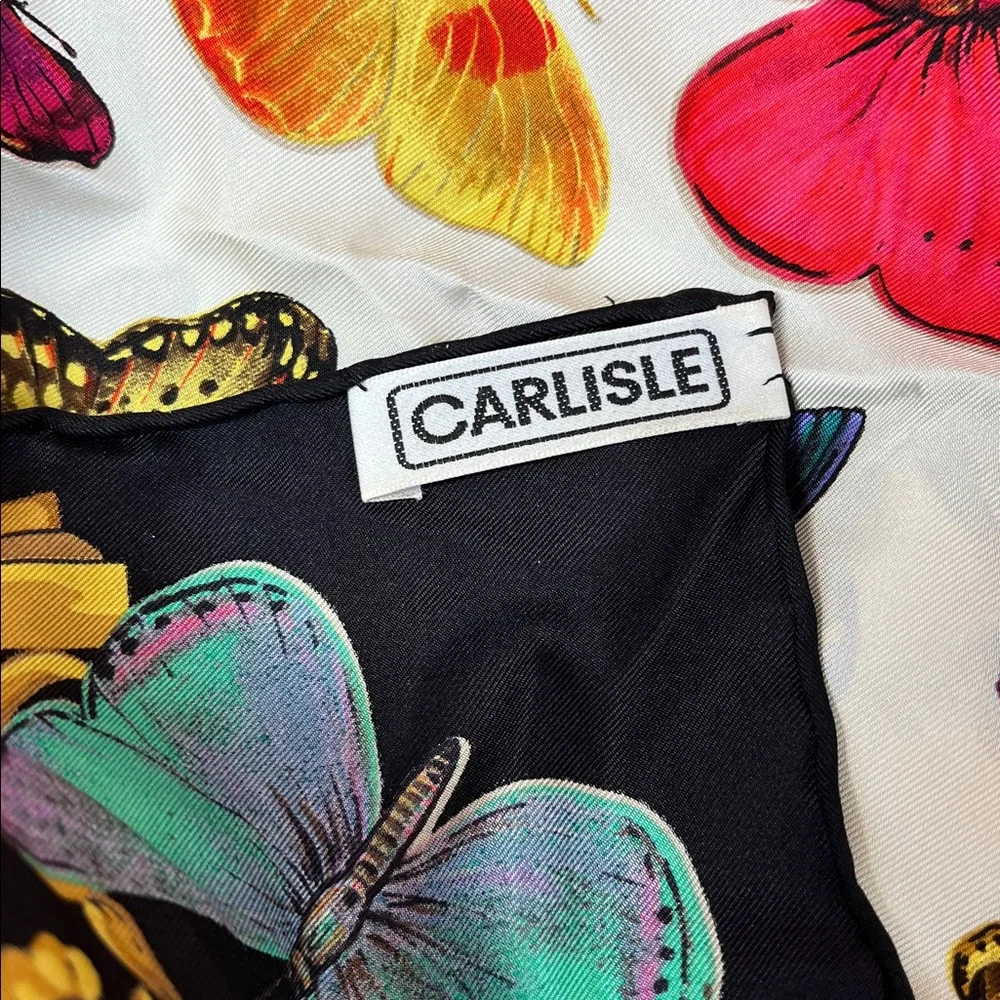 Carlisle Gorgeous Butterfly Silk Scarf - Black & Gold Border, Hand Rolled Edges